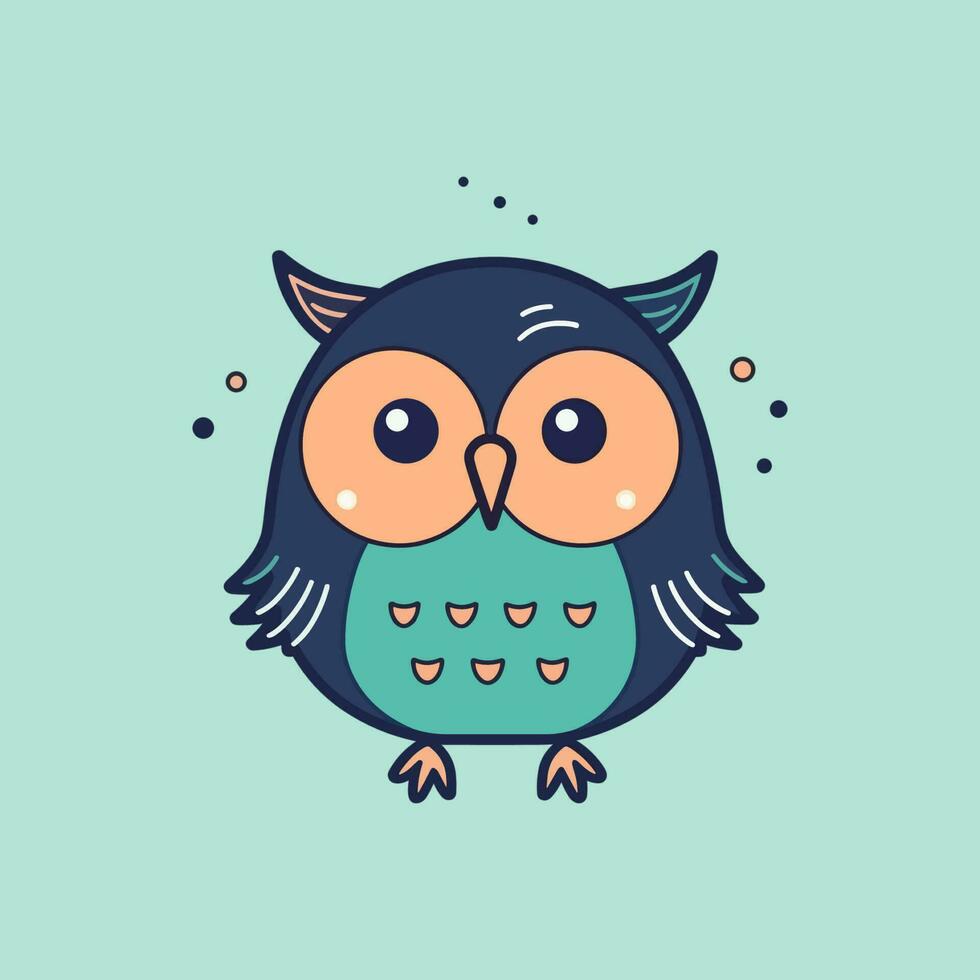 A charming and whimsical kawaii owl illustration, perfect for use in children's books, stationary, or as a cute logo design vector