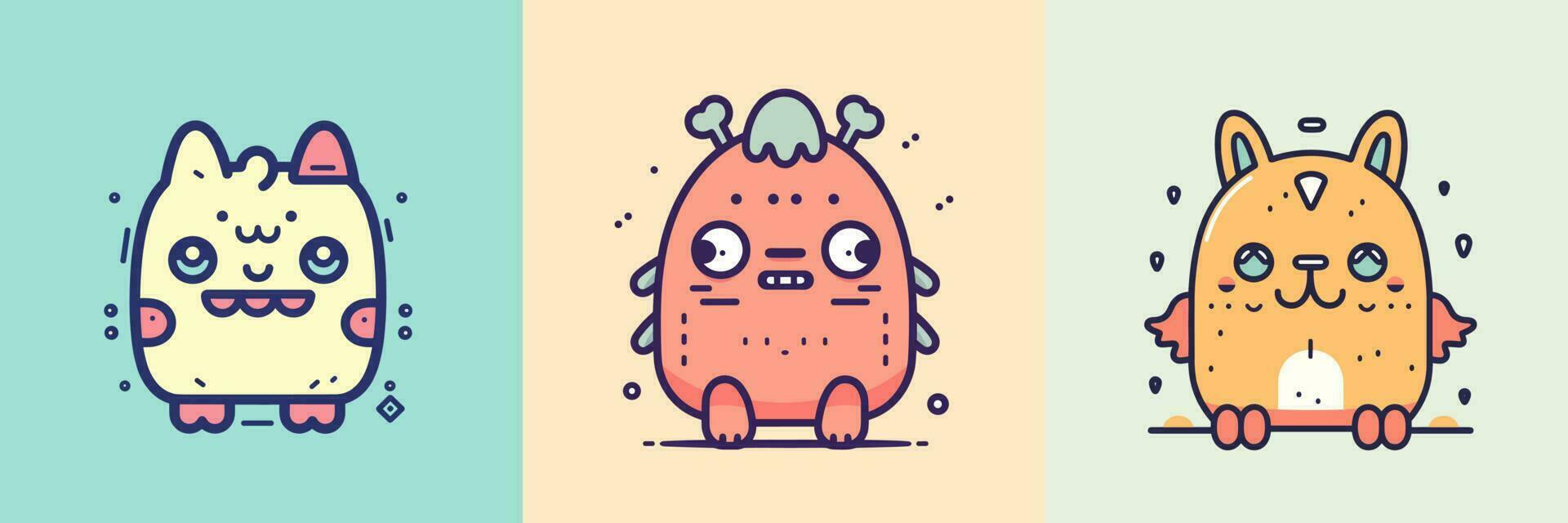 Cute mascot monster kawaii character cartoon illustration set collection vector