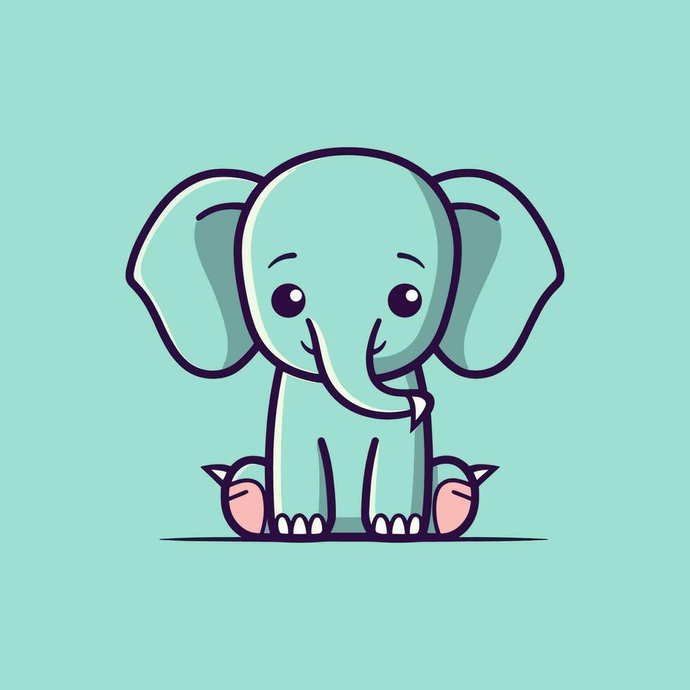 A cute and kawaii elephant with big, round eyes and a playful expression, perfect for kids' designs and fun projects vector