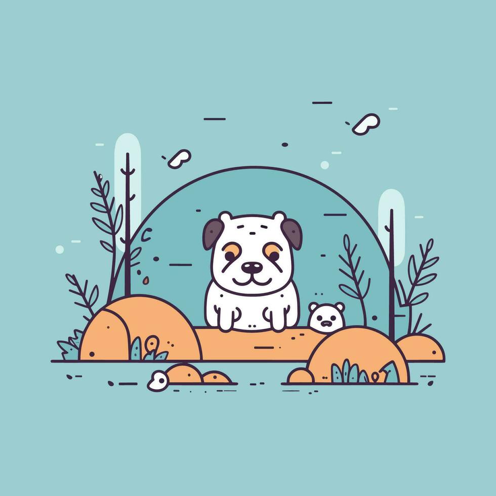 linda kawaii buldog dibujos animados perrito perrito ilustración vector