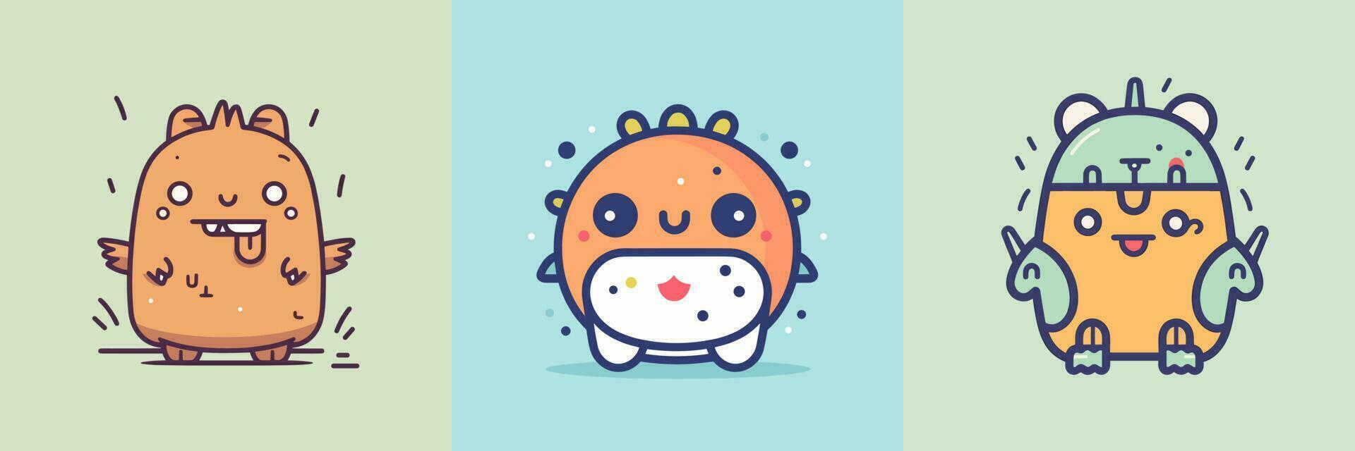Cute mascot monster kawaii character cartoon illustration set collection vector