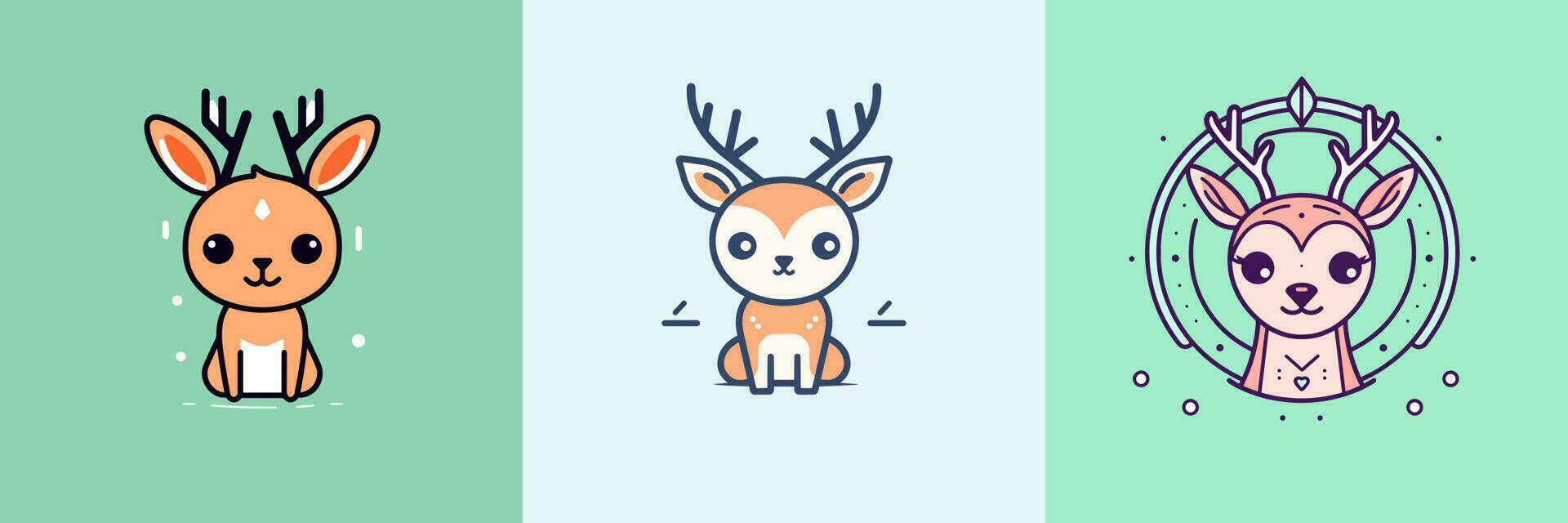 Cute Deer set collection kawaii cartoon illustration vector