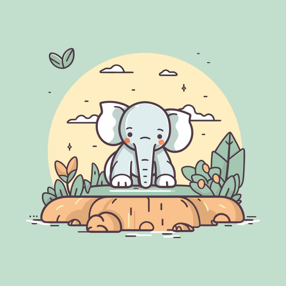 A cute and kawaii elephant with big, round eyes and a playful expression, perfect for kids' designs and fun projects vector