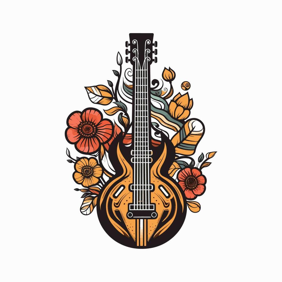 un guitarra y flores ven juntos en esta logo diseño, creando un armonioso y elegante imagen para un música o inspirado en la naturaleza marca vector