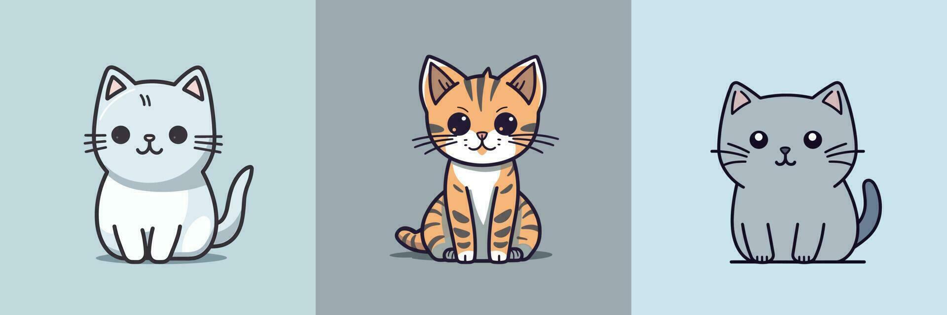 Cute Cat kawaii cartoon kitty meow kitten illustration set collection vector