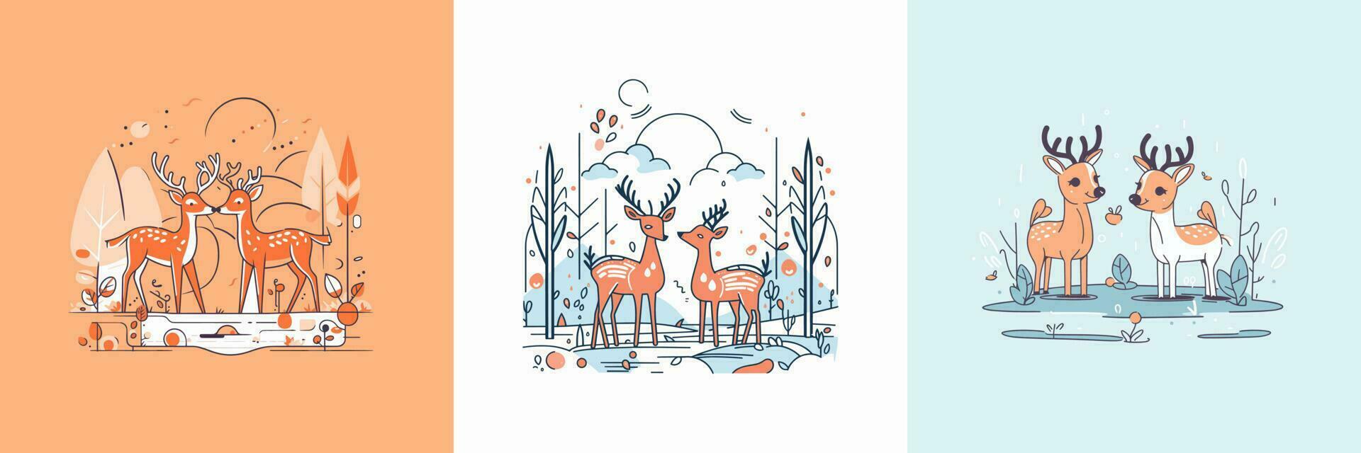 Cute Deer set collection kawaii cartoon illustration vector