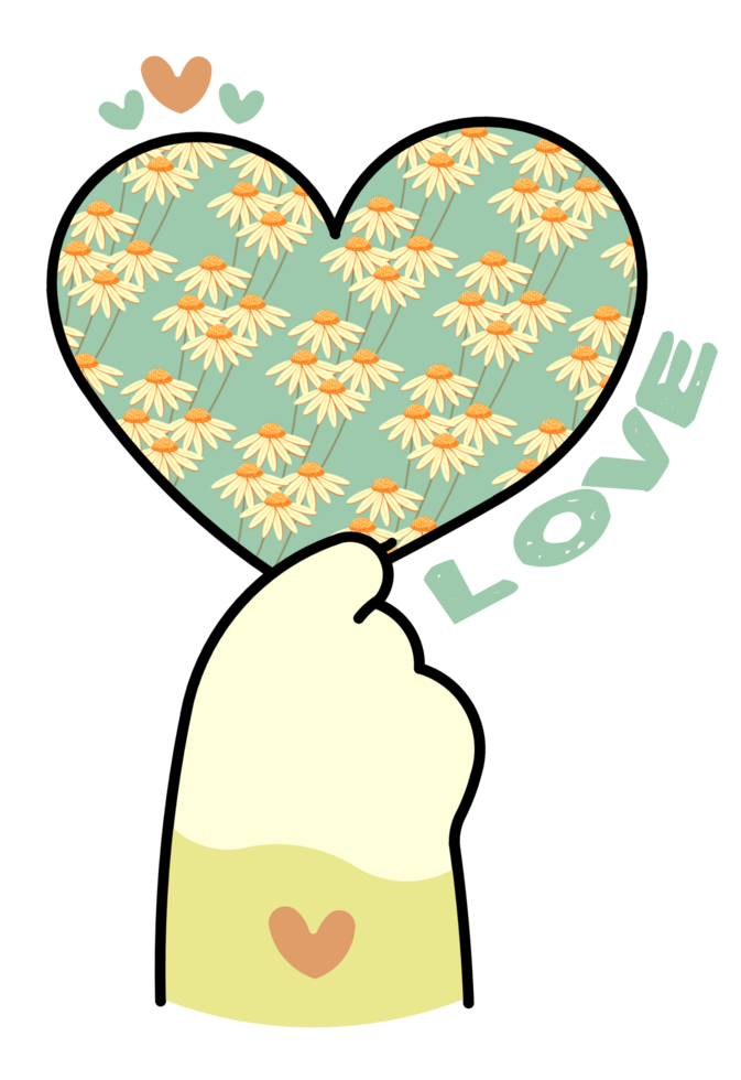 Cute Cat's Paw Holding a Colorful Heart png