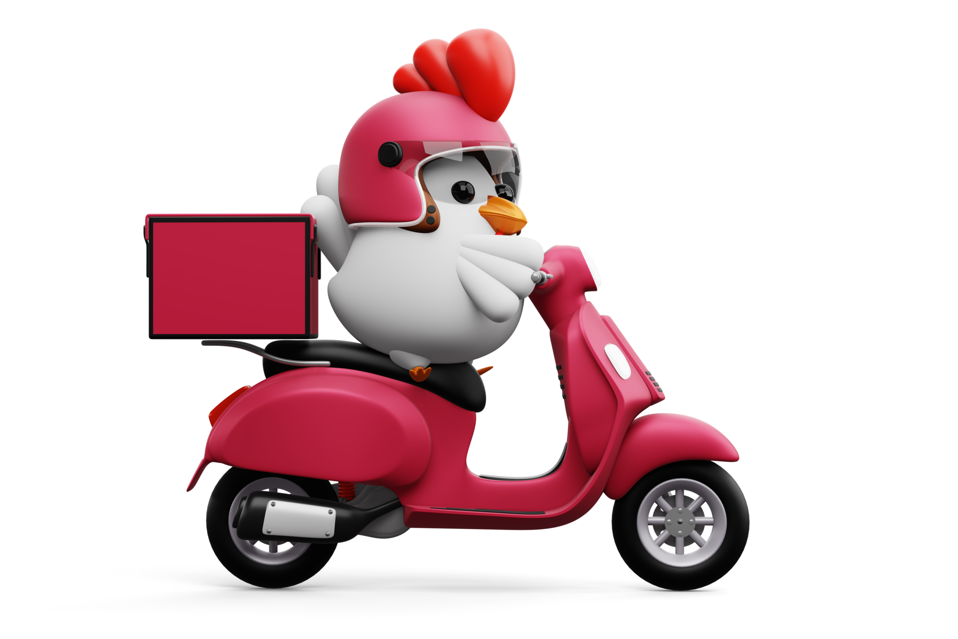 Cute chicken riding scooter, delivery chicken, 3d rendering 23521495 PNG