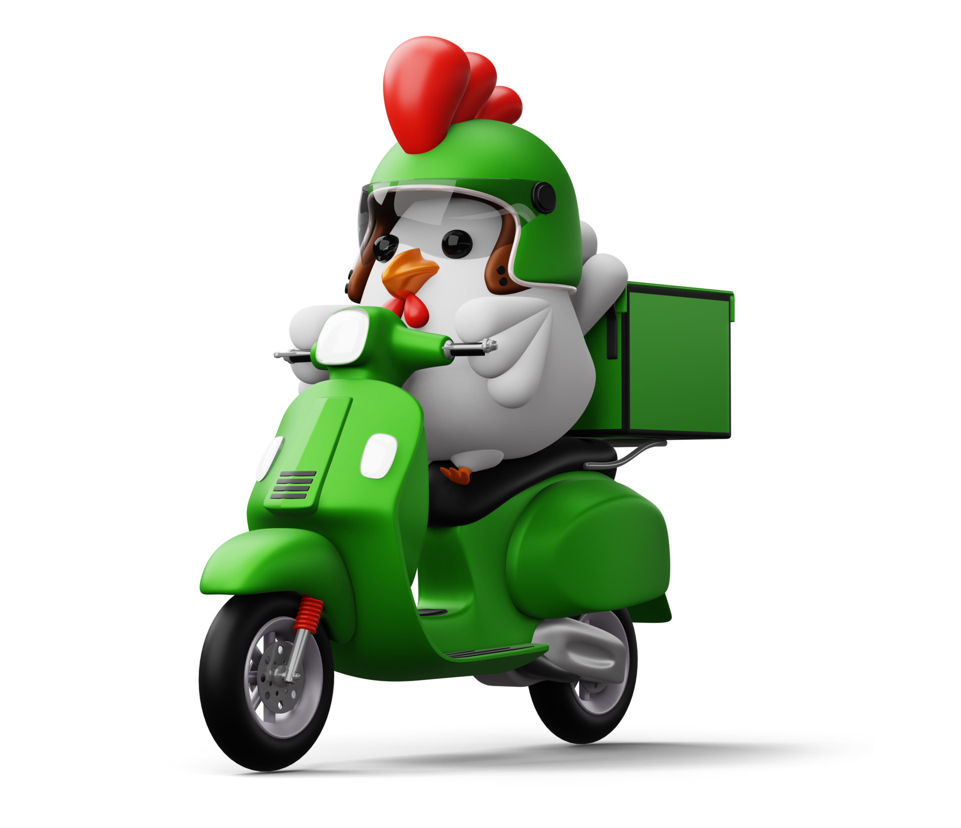 Cute chicken riding scooter, delivery chicken, 3d rendering 23521500 PNG