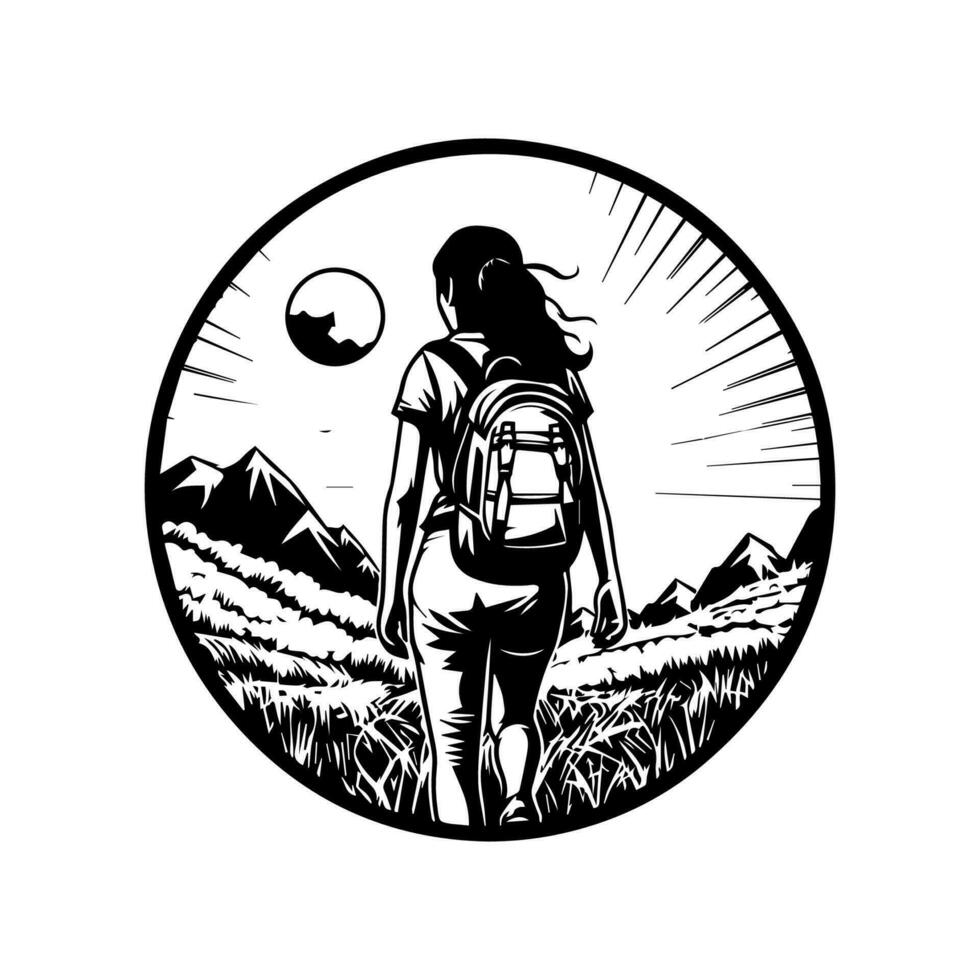 Hit the trails with our adventurous hiking logo design. This dynamic illustration is perfect for outdoor and nature-related brands. vector