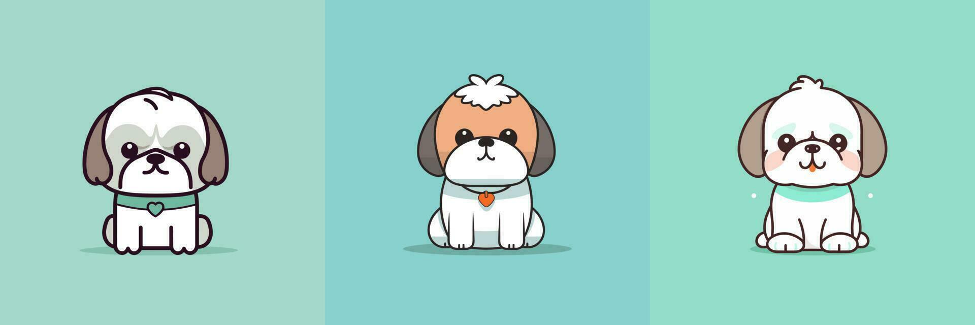 linda perro kawaii dibujos animados perrito chibi ilustración conjunto colección vector