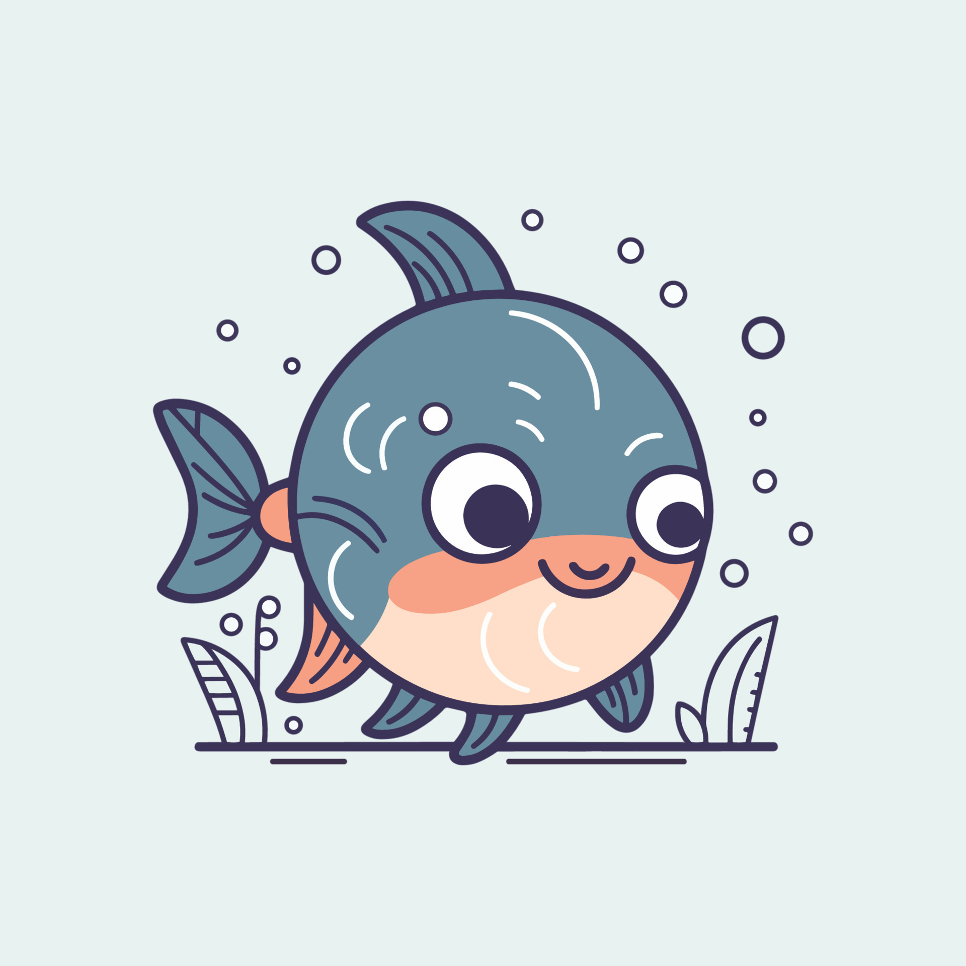 linda kawaii pescado ilustración es adorable y vibrante, Perfecto para