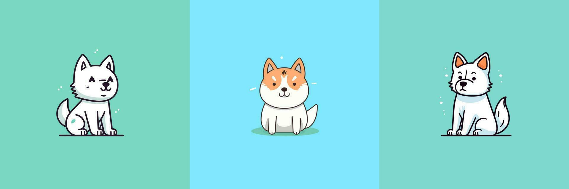 linda perro kawaii dibujos animados perrito chibi ilustración conjunto colección vector