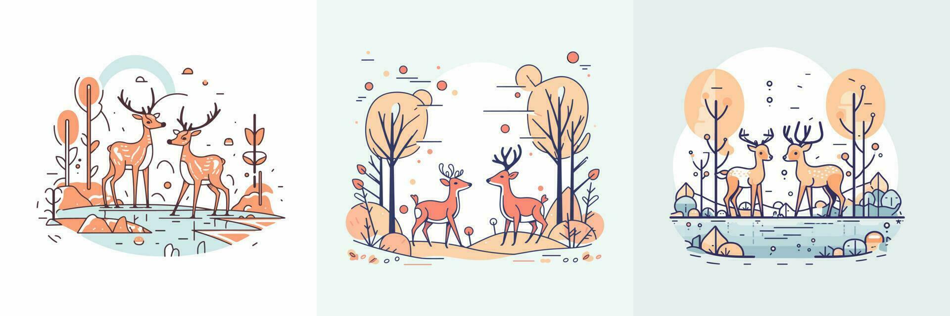 Cute Deer set collection kawaii cartoon illustration vector