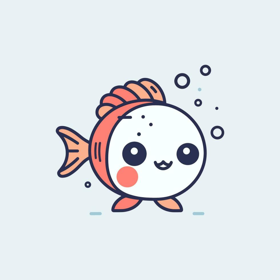 linda kawaii pescado ilustración vector