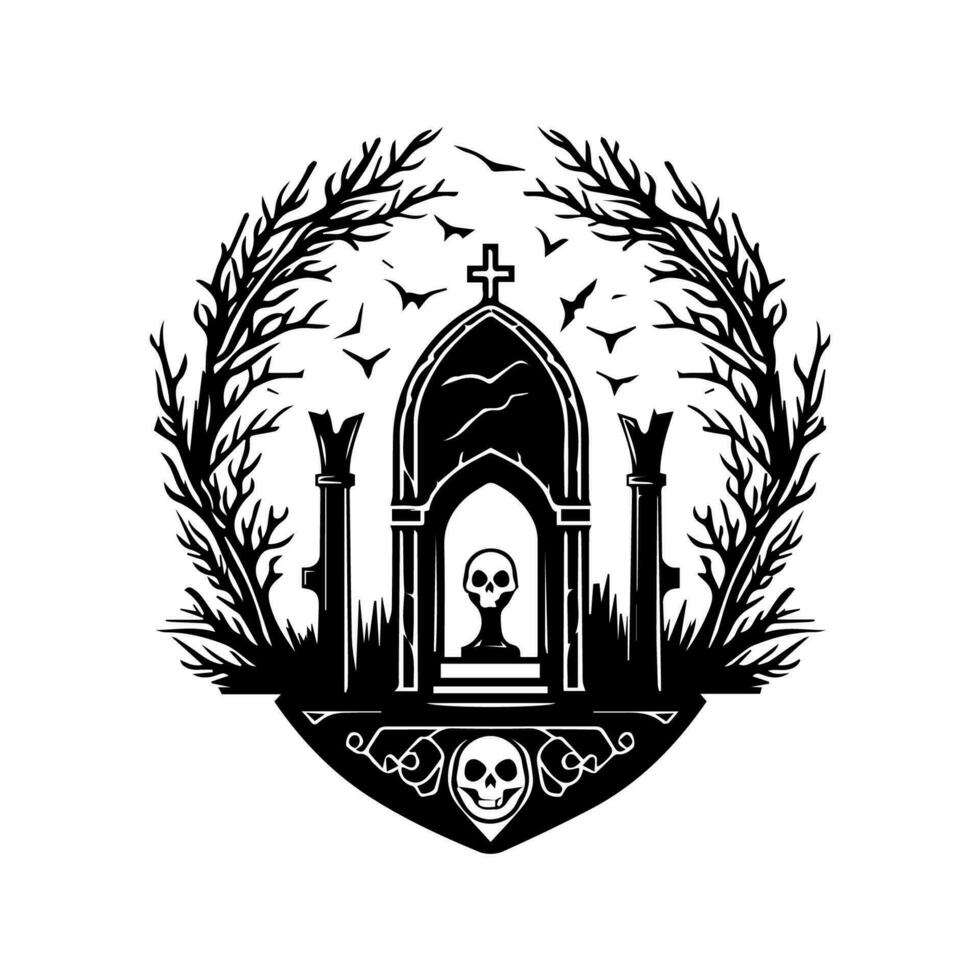 Tombstones black and white handdrawn illustration vector