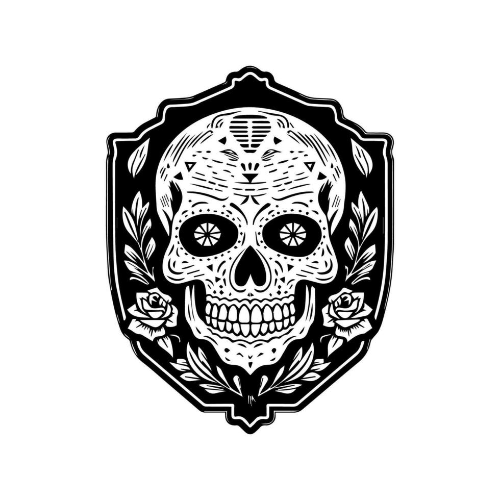 esta intrincado mexicano cráneo emblema logo ilustración es Perfecto para un tatuaje o pegatina diseño vector