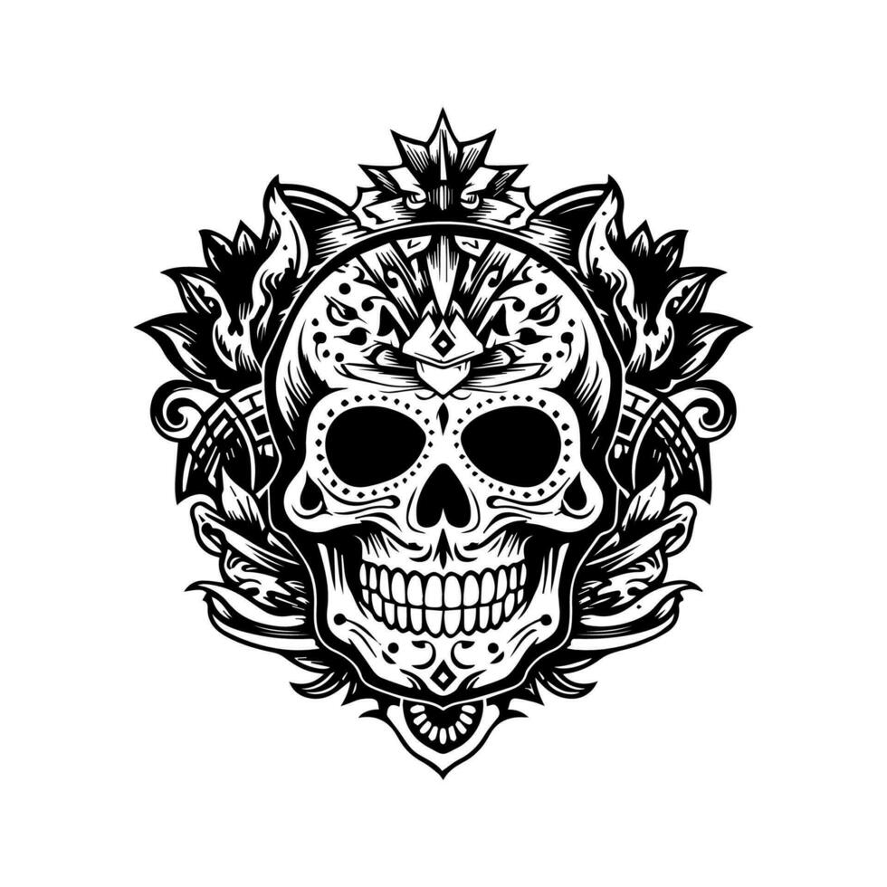 A striking Mexican skull emblem logo, perfect for a bold and edgy brand with a taste for the mystical and the macabre vector