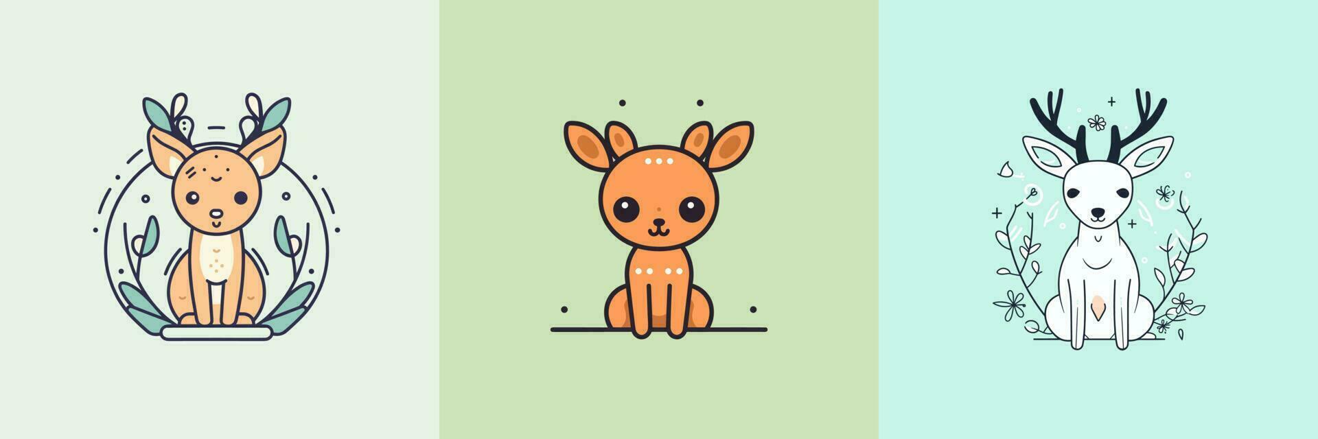 Cute Deer set collection kawaii cartoon illustration vector