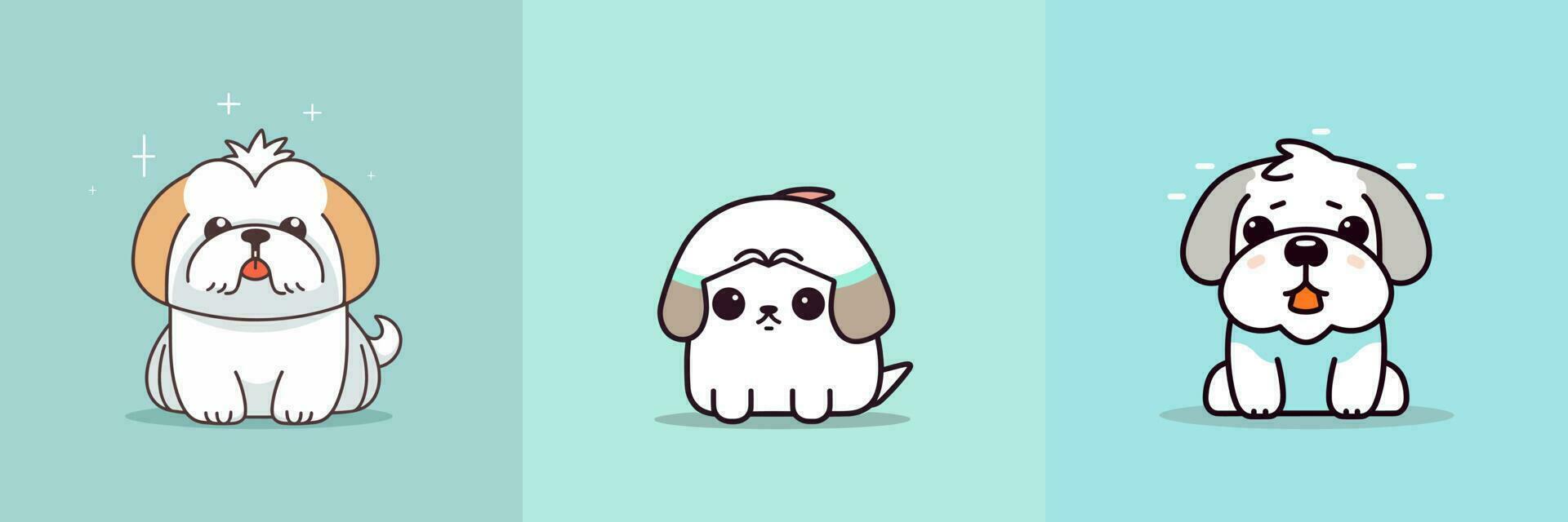 linda perro kawaii dibujos animados perrito chibi ilustración conjunto colección vector