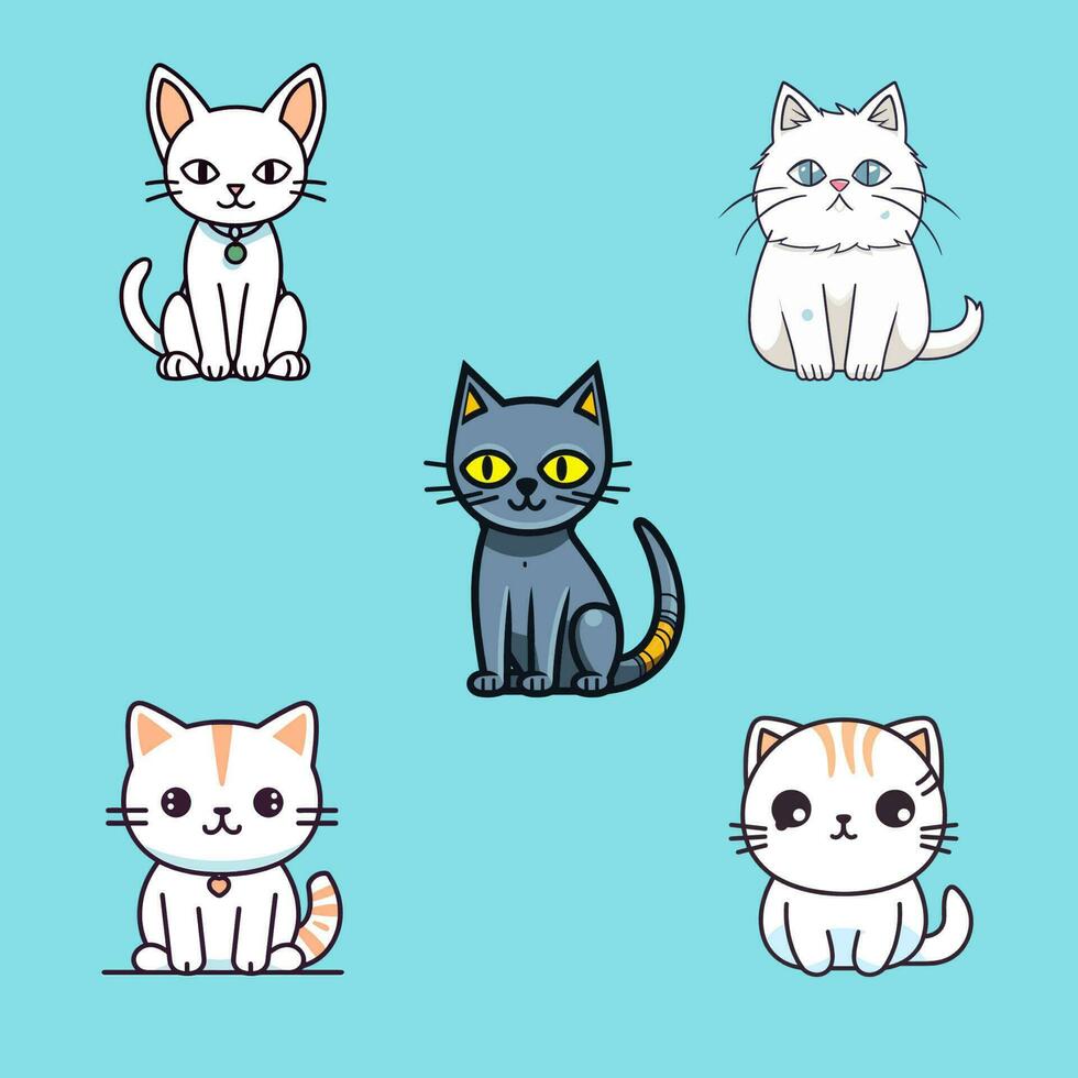 Cute Cat kawaii cartoon kitty meow kitten illustration set collection vector