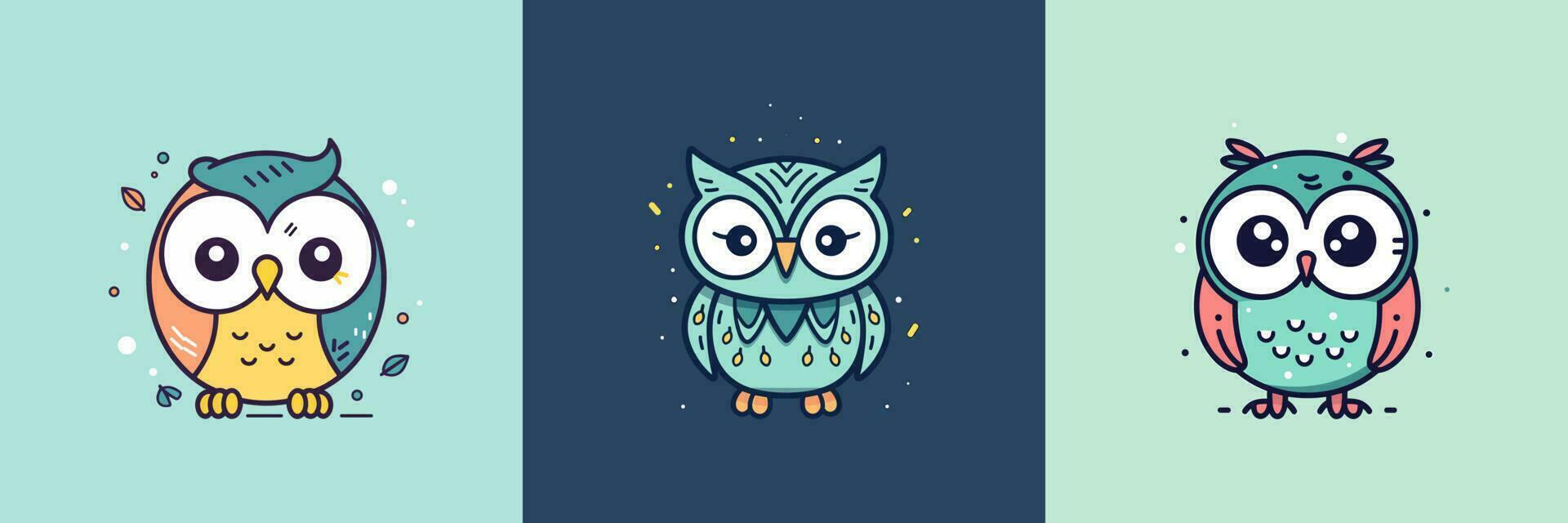 linda bebé búho mascota kawaii dibujos animados pájaro ilustración conjunto colección vector