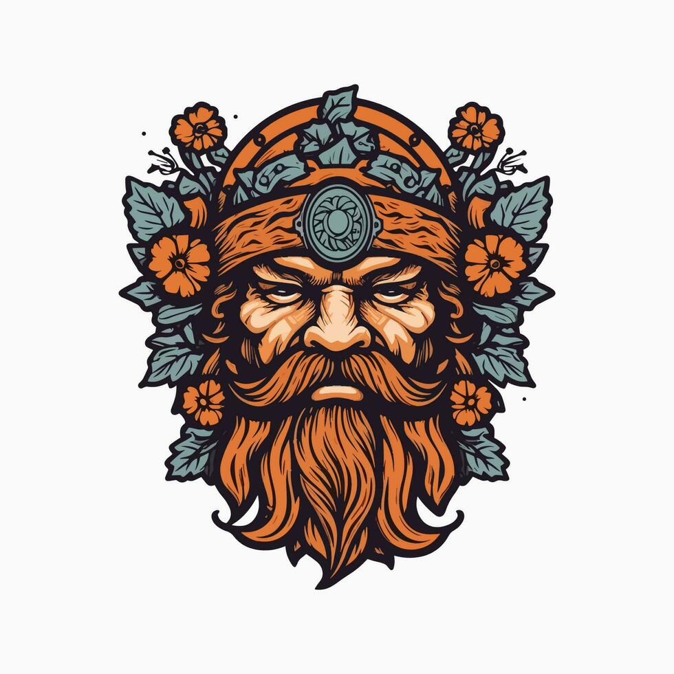 A fierce Viking warrior hand-drawn logo design, perfect for a sports team or brand wanting to convey strength and resilience vector