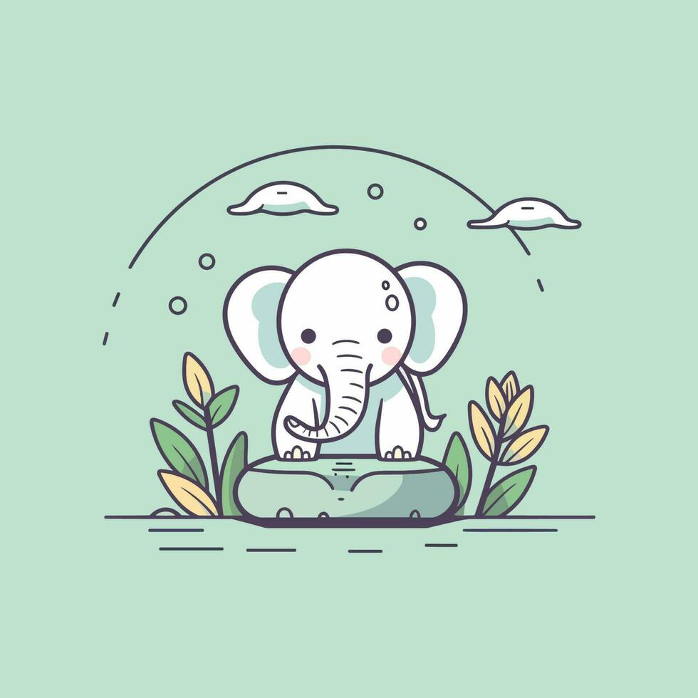 A cute and kawaii elephant with big, round eyes and a playful expression, perfect for kids' designs and fun projects vector