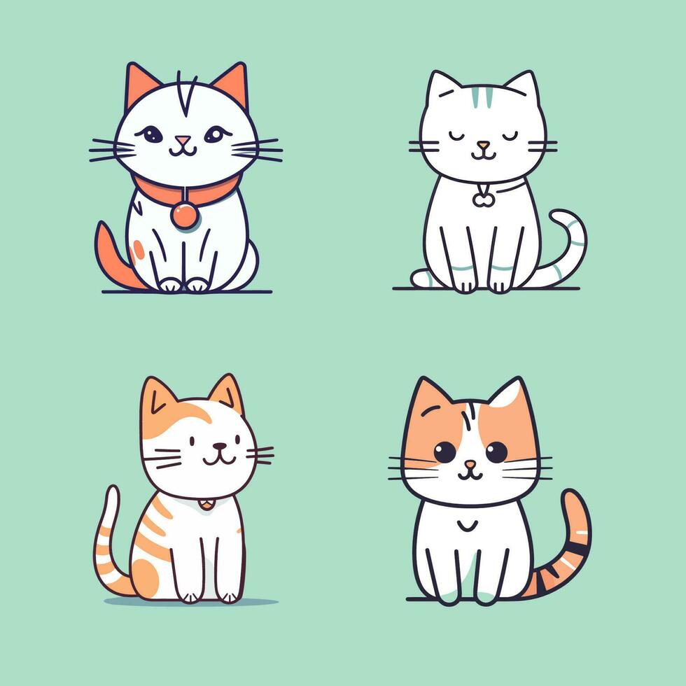 Cute Cat kawaii cartoon kitty meow kitten illustration set collection vector