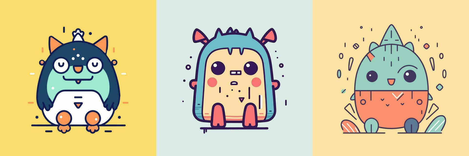 Cute mascot monster kawaii character cartoon illustration set collection vector