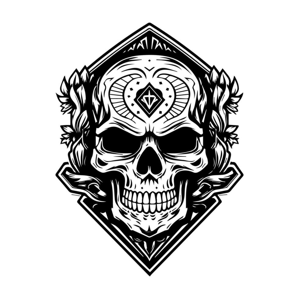 A striking Mexican skull emblem logo, perfect for a bold and edgy brand with a taste for the mystical and the macabre vector