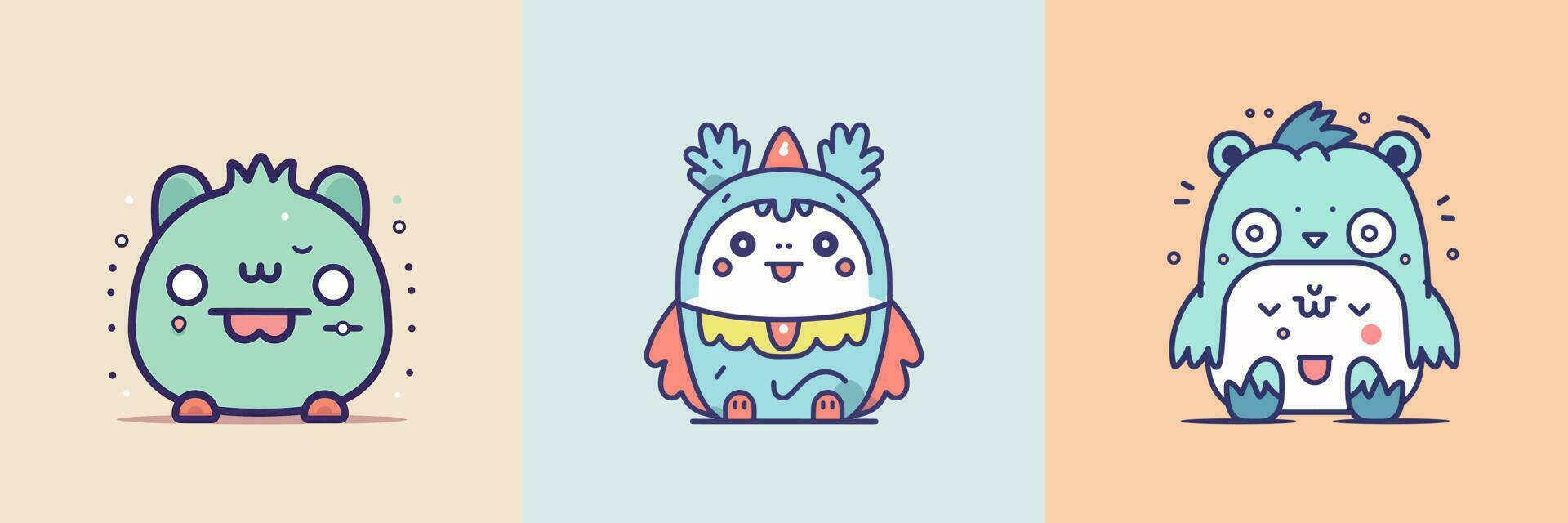 Cute mascot monster kawaii character illustration set collection vector