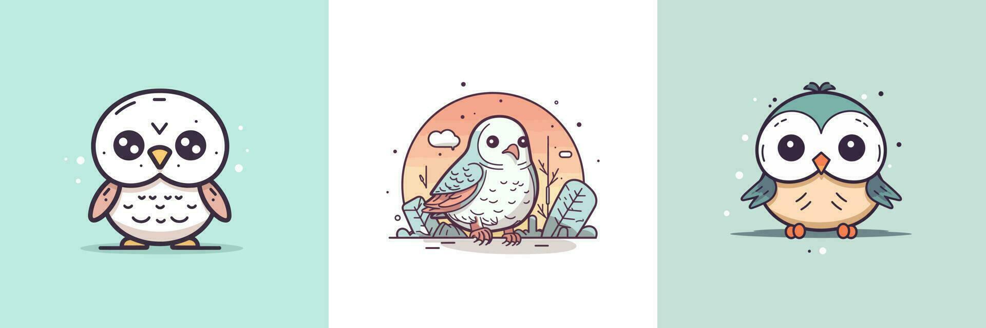 linda águila halcón pájaro conjunto colección kawaii dibujos animados ilustración vector