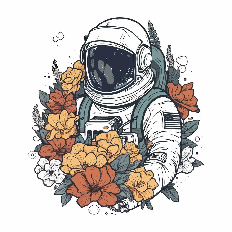 explorar nuevo horizontes con un astronauta dibujado a mano logo diseño ilustración. Perfecto para tema espacial negocios y Inauguración vector