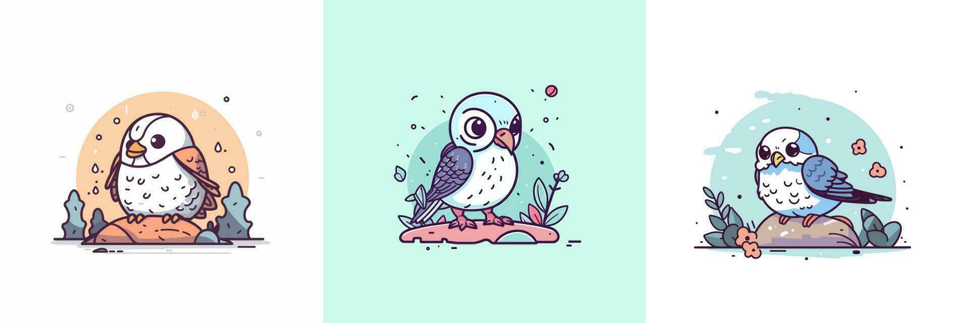 Cute Eagle falcon bird set collection kawaii cartoon illustration vector