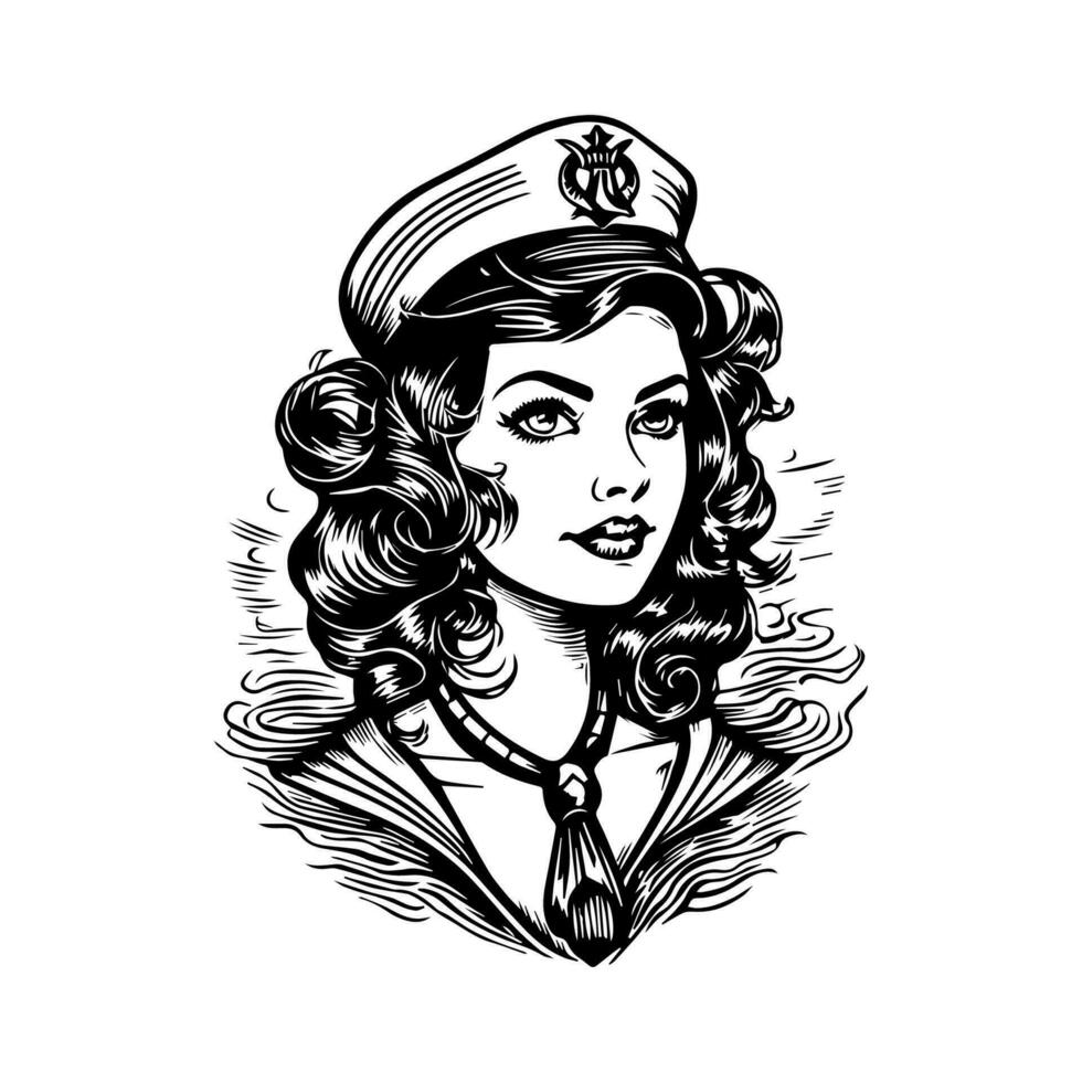 Set sail with our daring female sailor illustration. This empowering artwork captures the spirit of adventure and the sea. vector