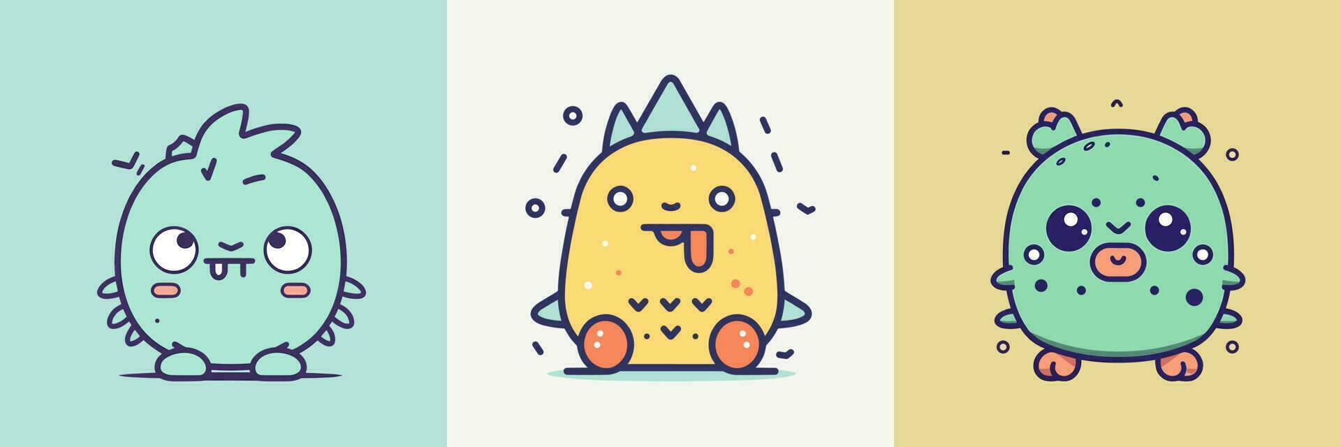Cute mascot monster kawaii character cartoon illustration set collection vector