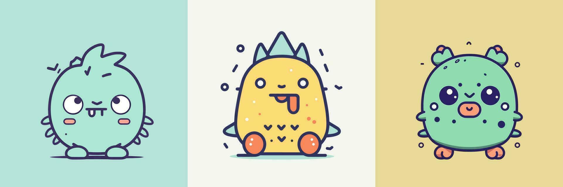 linda mascota monstruo kawaii personaje dibujos animados ilustración conjunto colección vector