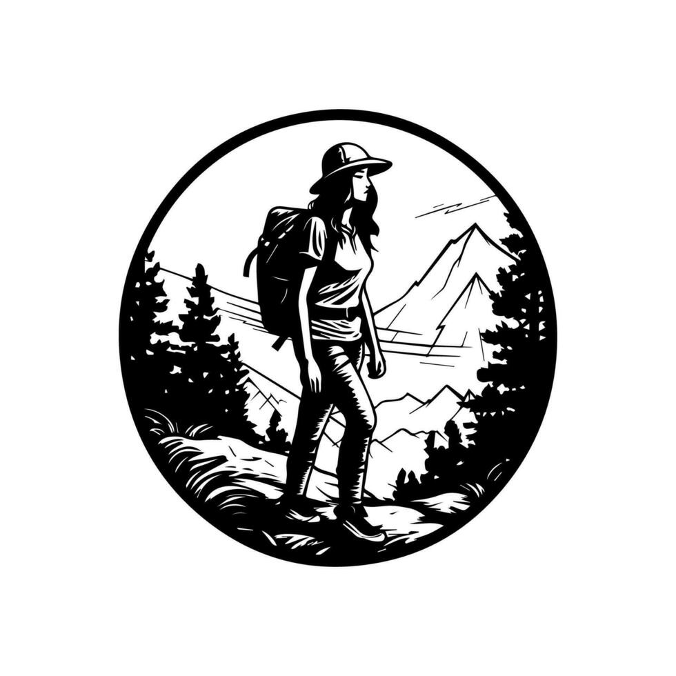 Hit the trails with our adventurous hiking logo design. This dynamic illustration is perfect for outdoor and nature-related brands. vector