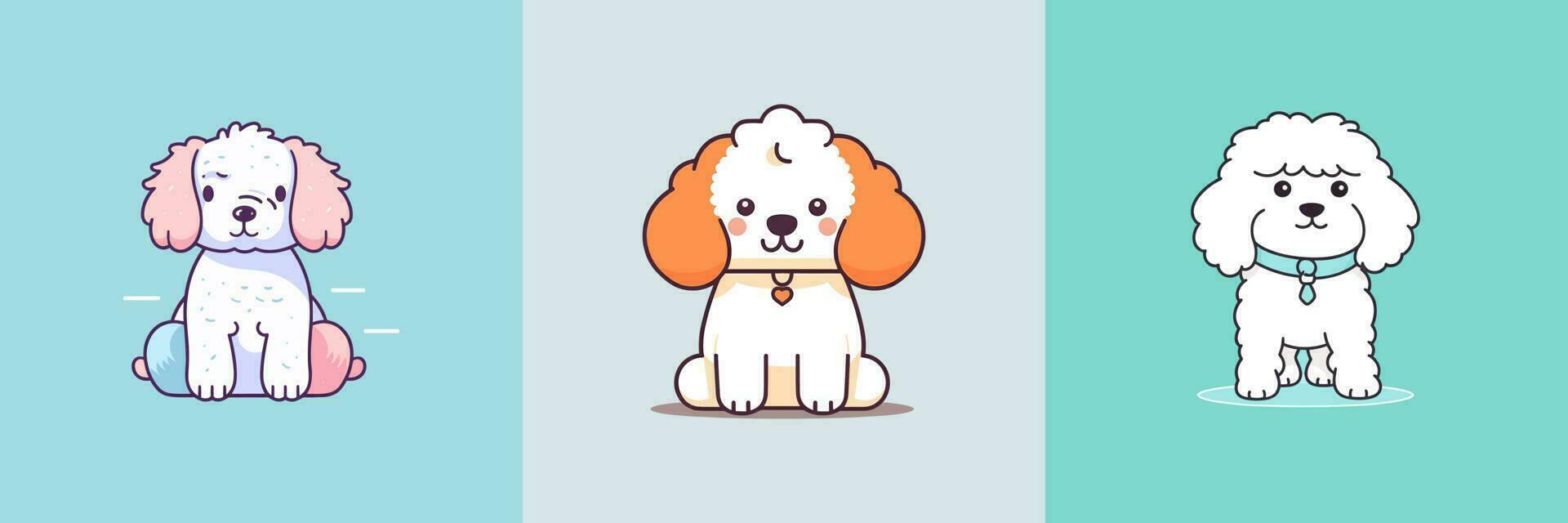 linda perro kawaii dibujos animados perrito chibi ilustración conjunto colección vector