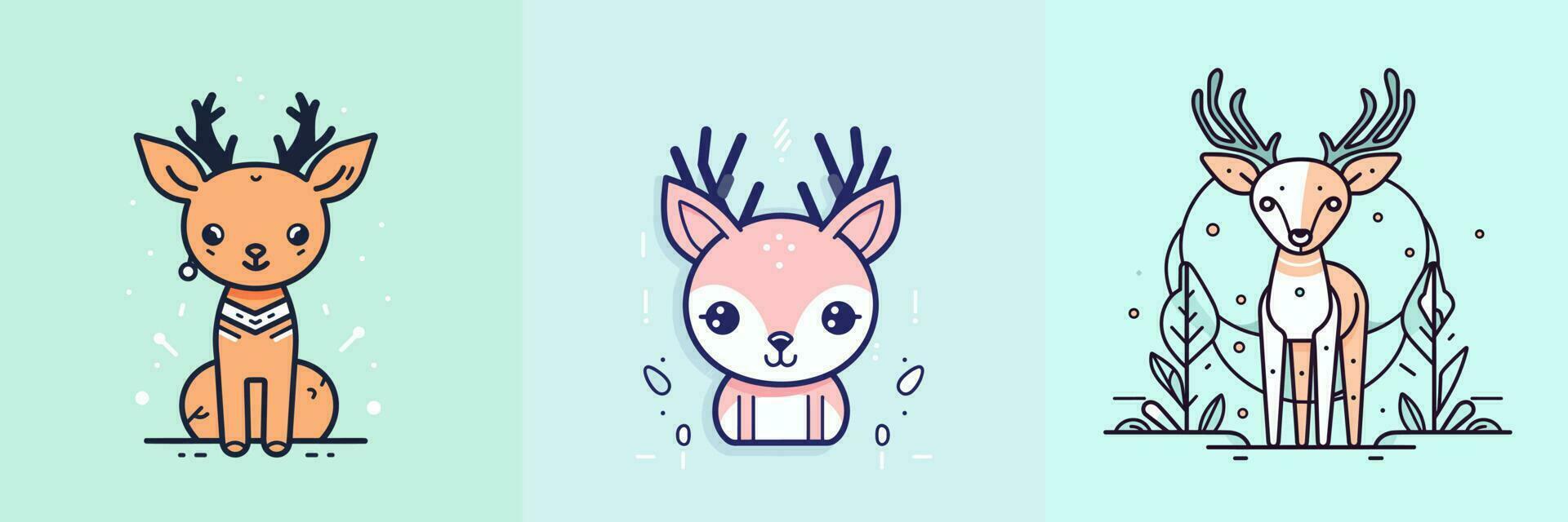 Cute Deer set collection kawaii cartoon illustration vector