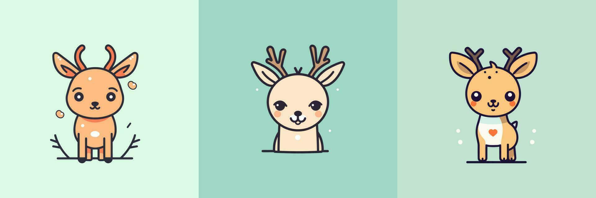 Cute Deer set collection kawaii cartoon illustration vector