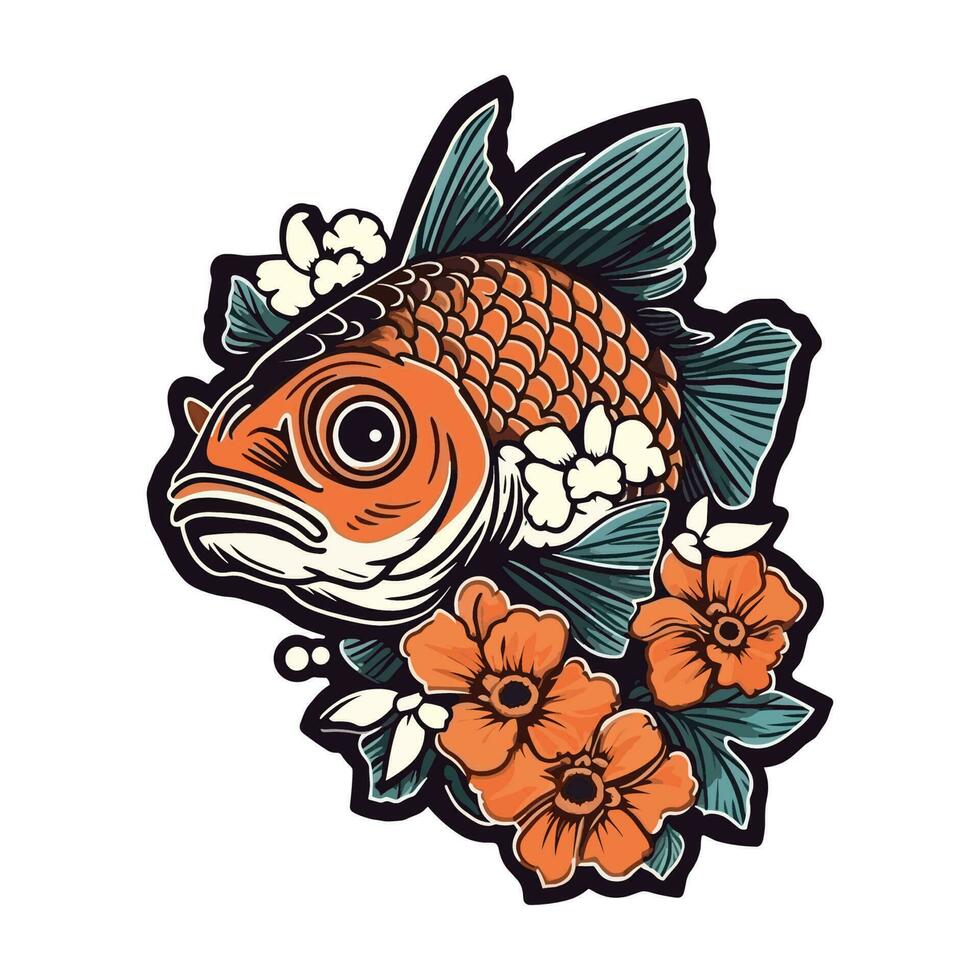 un hermosa pescado rodeado por flores en un logo ilustración, Perfecto para un inspirado en la naturaleza marca vector