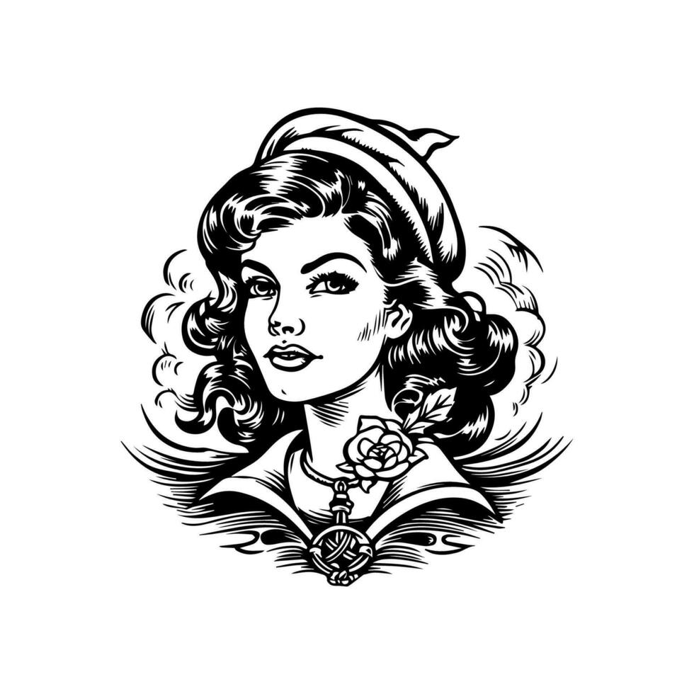 A stunning female sailor illustration, perfect for anyone who loves the sea and adventure. vector