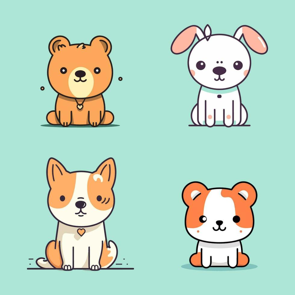 Dog collection set cute cartoon puppy animals pets illustration vector