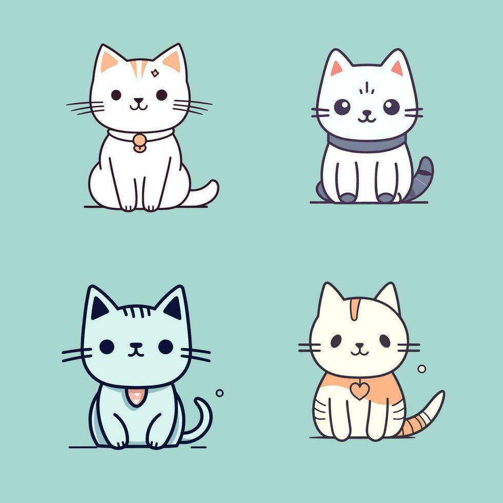 Cute Cat kawaii cartoon kitty meow kitten illustration set collection vector