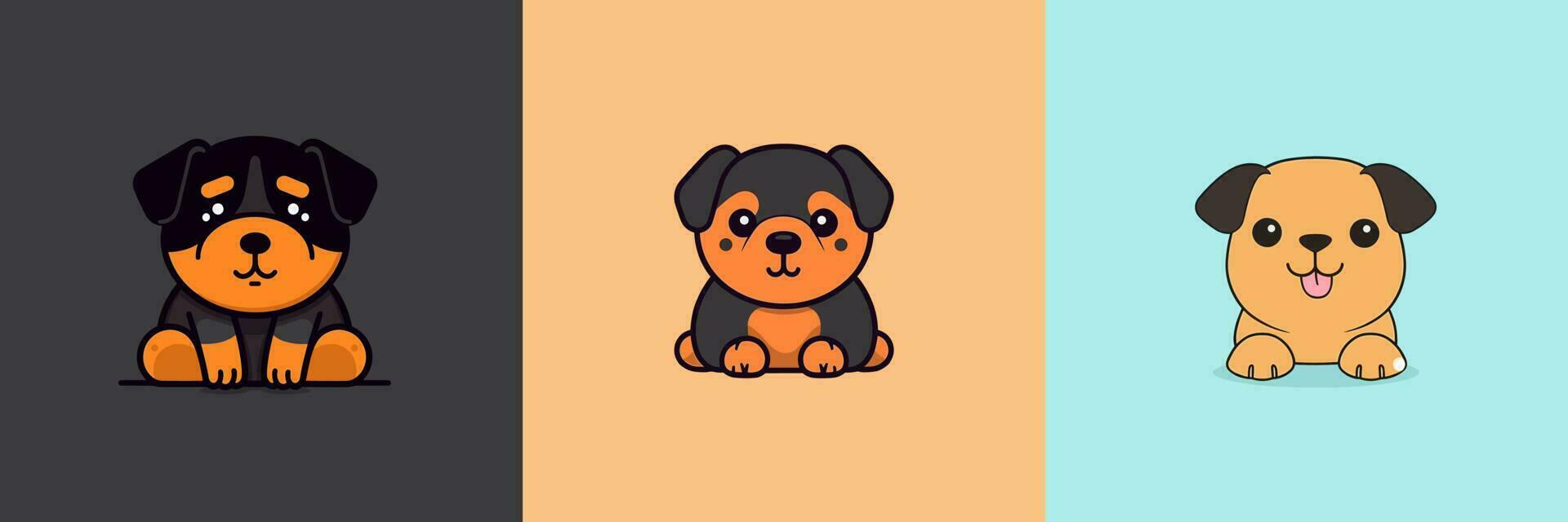 linda perro kawaii dibujos animados perrito chibi ilustración conjunto colección vector