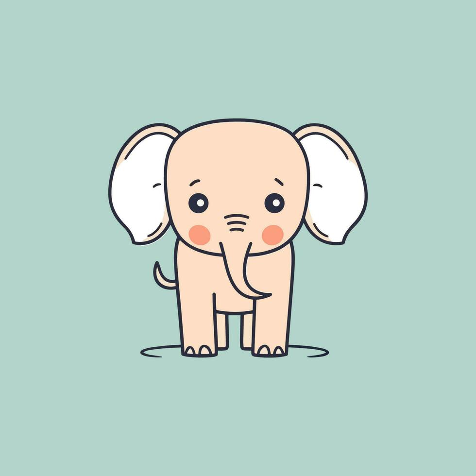 A cute and kawaii elephant with big, round eyes and a playful expression, perfect for kids' designs and fun projects vector