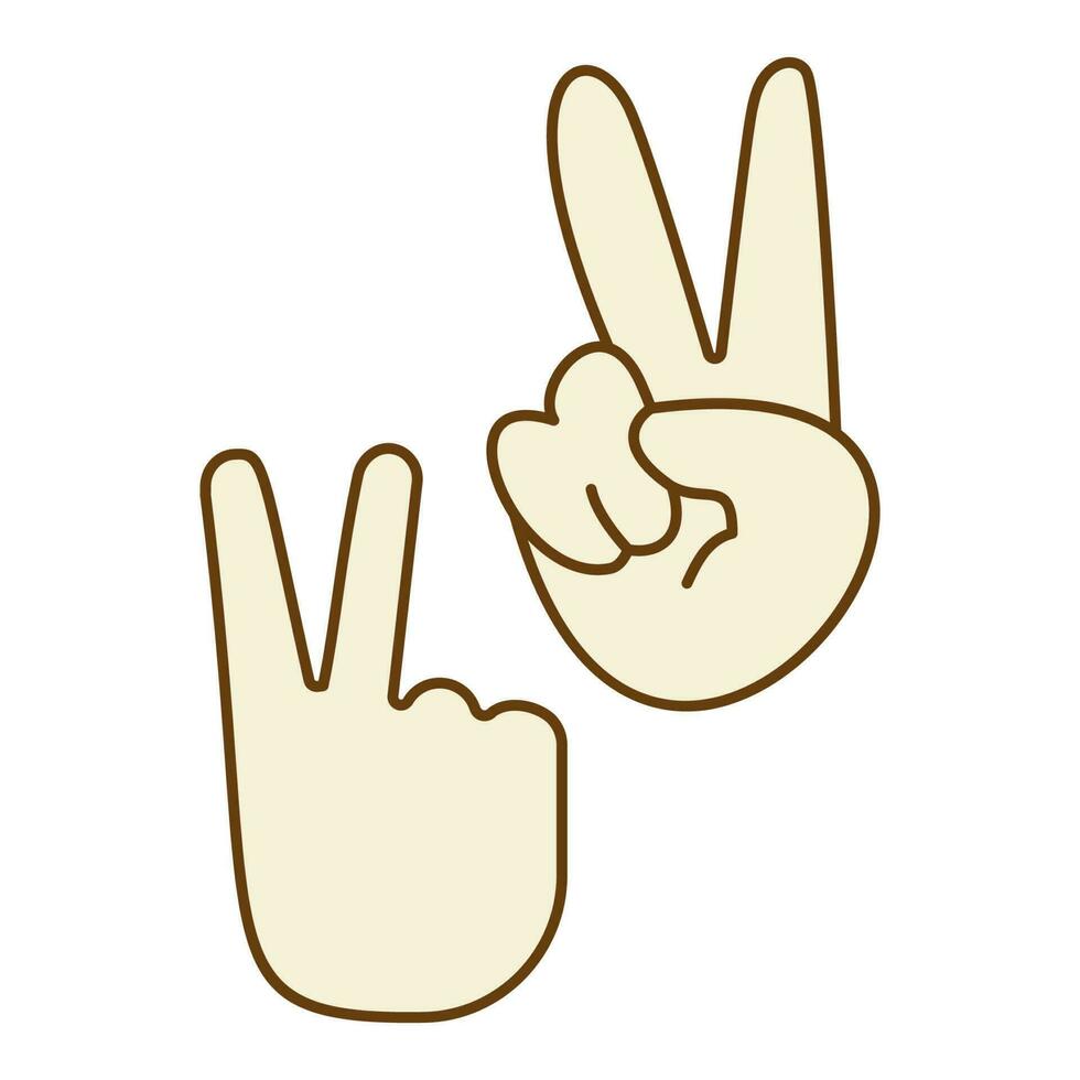 hippie symbols two fingers as a sign of victory, a sign of Pacific and letterin love and peace. In the style of the 60s, 70s with elements of mehendi. Vector retro icon.