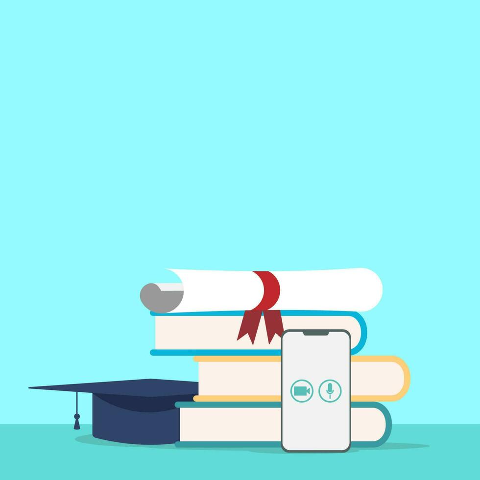 2021 graduation. Studying online. Online learning. Concept of successful studying, online lesson, modern education. Vector illustration in flat design.